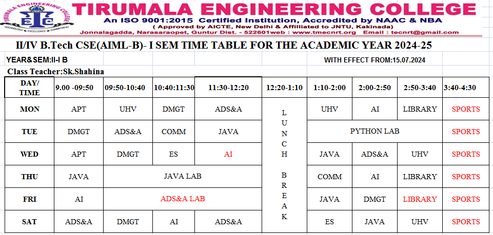 AIML timetable