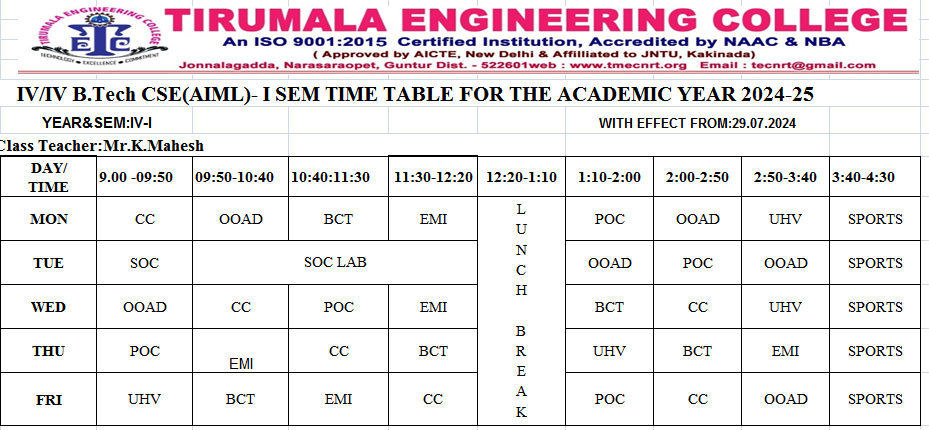 AIML timetable