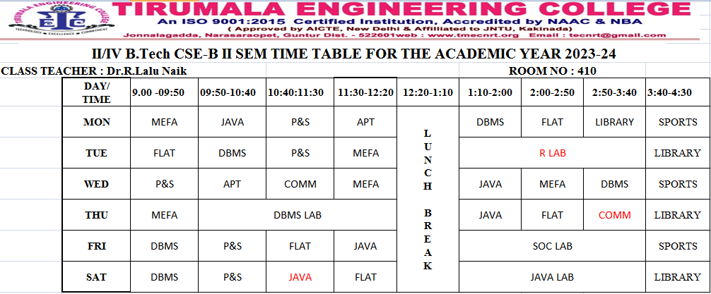 cse timetable