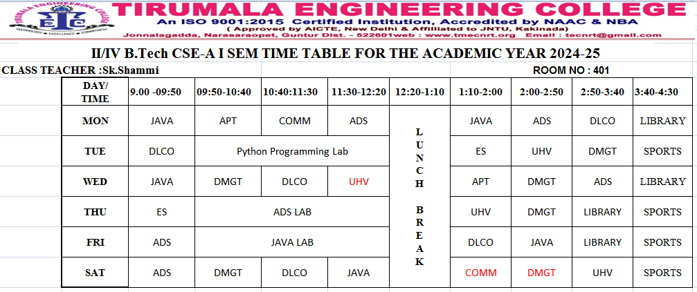 cse timetable