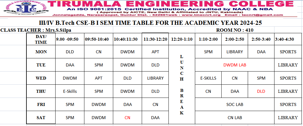 cse timetable