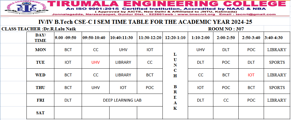 cse timetable